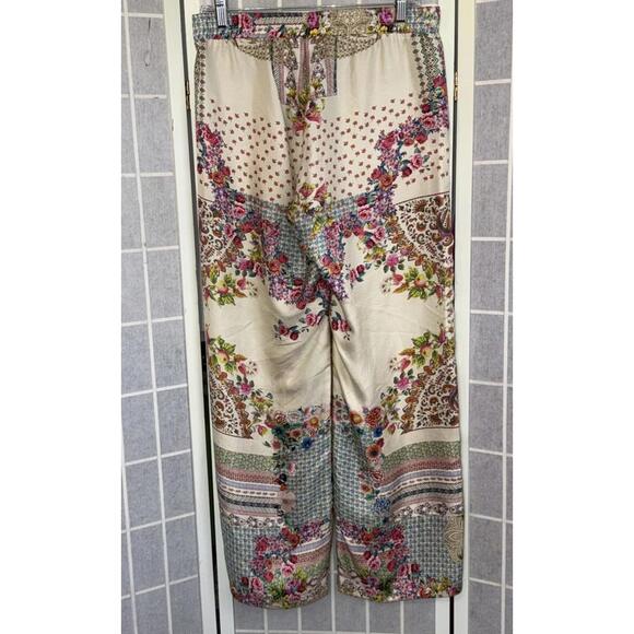 Johnny Was Zastone Womens Pant Sz S Silk Wide Leg Pants BOHO Floral Pockets FLAW - Picture 2 of 15